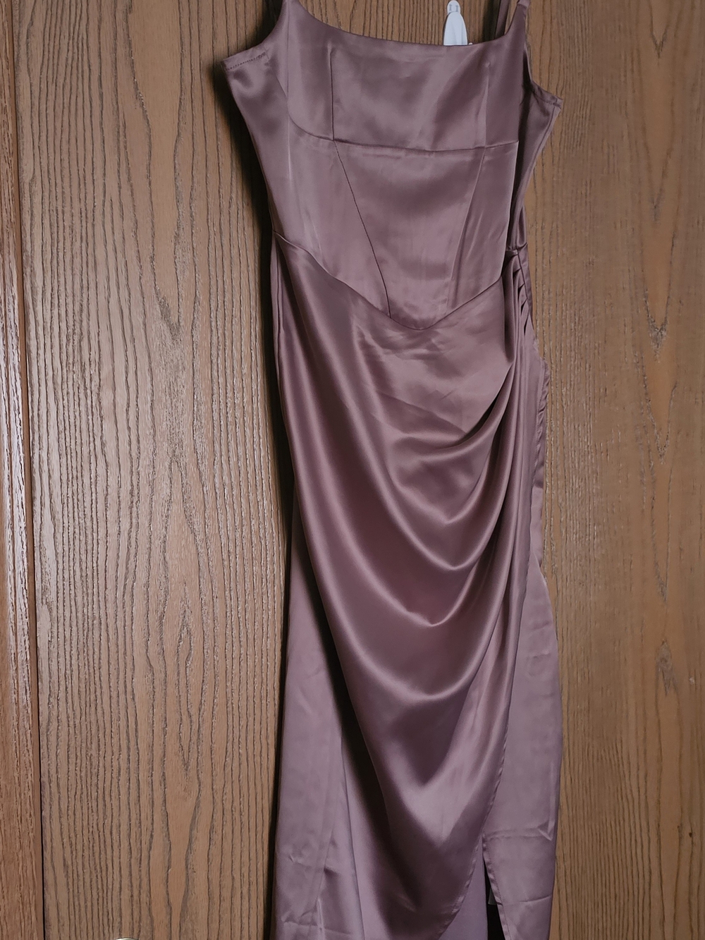Strapless Satin Draped Dress in Mauve